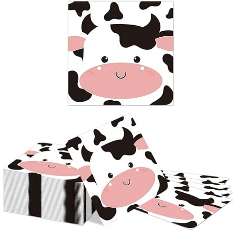 Kotkiddy 40 Kühenmuster Servietten 33x33cm 2 Lagen Papierservietten Farm Animal Party Western Dekoration Kindergeburtstag Kuh Thema Tischdeko