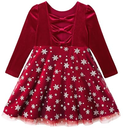 Miipat Baby flicka sammetsklänning småbarn flickor långärmad klänningar höst vinter elegant barn prinsessa födelsedag fest bröllopsklänning, Vinsnöflinga, 5-6 År