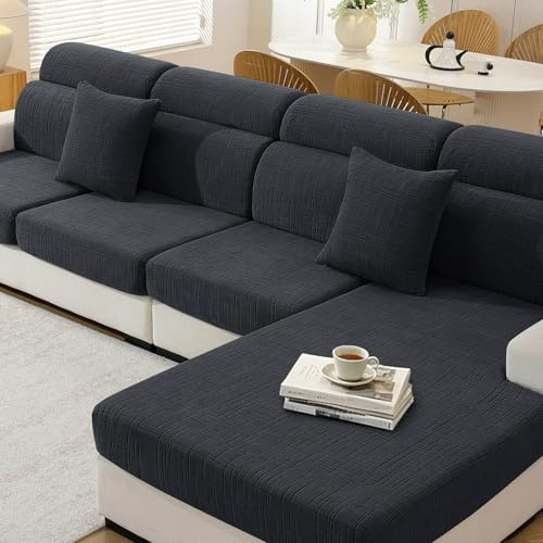 YSTELLAA Funda Asiento Sofa Elástico, Funda Cojin Sofa Antideslizante, Fundas para Cojines Ajustable, Universal Fundas Cojines Separado(Chaise Longue, Gris Oscuro)
