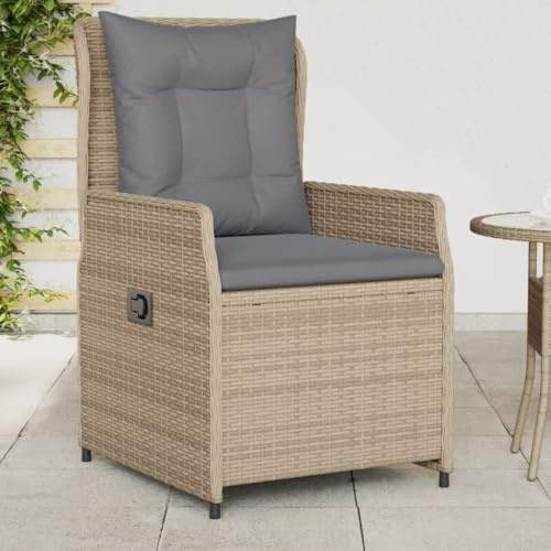 Emmtore Gartensessel 2 STK,Gartenstuhl mit Kissen Stahlrahmen,Loungesessel für Außenbereich,Stuhlset,Verstellbar Beige Poly Rattan1417