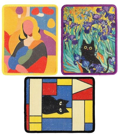 Planche à gratter pour chat - Ensemble artistique de 3 pièces d'accessoires pour la maison, planche à gratter en sisal, protecteur de meubles pour chatons, affûtage des griffes, mur de balcon d'appart