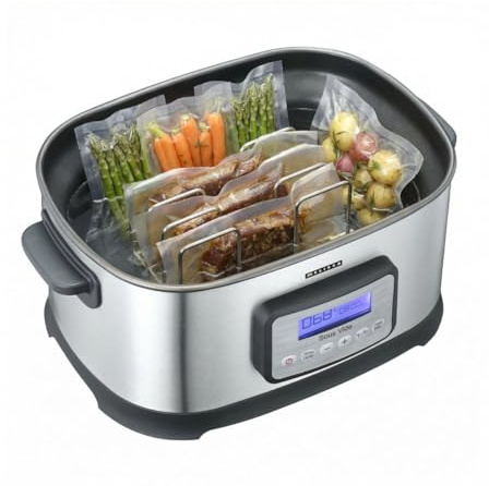 Melissa 6L Sous Vide, 520W Precision Cooker with LCD Timer, Adjustable Heating Time & Temperature, Lid & Rack - Black/Stainless Steel