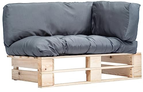 PHGTYUK Outdoor-Sofa Paletten mit Kissen in Grau Kiefernholz, 4 Kissen, Gartenmöbel aus kesseldruckimprägniertem Holz für Terrasse, Balkon und Garten, Langlebiges Paletten-Loungesofa