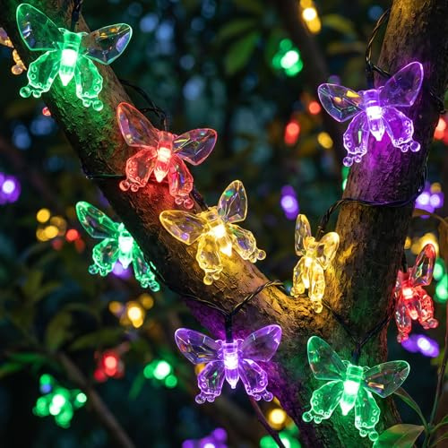 Solar Lichterkette Aussen Schmetterling, 7M 50 Lichterkette Schmetterling | LED-Intelligente Lichtsensorik,Wasserdicht, Schmetterlinge Deko-Lichterketten für Außen,Garten,Balkon,Hochzeiten,Party