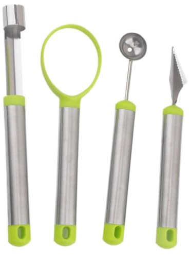 GLEAVI Set 4 Pezzi Utensili da Cucina per Intaglio Frutta in Acciaio Inox e Plastica, Scavino Melone Facile da Usare per Creare Decorazioni Frutta a Casa Colore Casuale