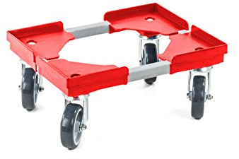 aidB Transportroller Variabel nicht unterteilt für Euroboxen mit 4 Gummilenkrollen, Rot, 400x300 mm, variabler Rollwagen zum Transport von Kisten, Praktischer Kistenroller