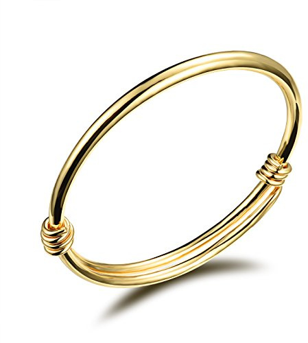 Eymi Children Jewelry 18k Gold Plated Bangle Bracelet for Toddlers Gift Safe Easy Adjustable 4.7 - 5.9 (A: 1 Pcs(Style 1))