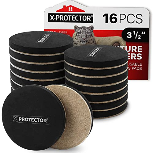 Felt Furniture Sliders Hardwood Floors X-PROTECTOR – 16 PCS 3 1/2 Furniture Sliders – Heavy Duty Felt Sliders Hard Surfaces – Move Your Furniture Easily & Safely!