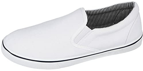 Mens Canvas Mesh Slip On Espadrilles Casual Low Top Plimsoll Trainers Size 7-12 (White, UK Footwear Size System, Adult, Men, Numeric, Medium, 10)
