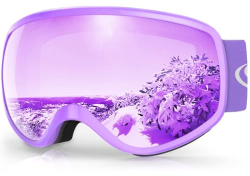 Findway Skidglasögon barn 3–8 år skidmask pojke skidglasögon flicka pojke, justerbara anti-dimma UV-skydd kompatibel med skidhjälm för vinterskidåkning (lavendel/argentad(VLT 28 %))