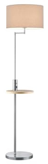 Trio Leuchten Claas 400400107 - Lámpara de pie (metal níquel mate, pantalla de tela, color gris, estante de madera, no incluye 1 bombilla E27)