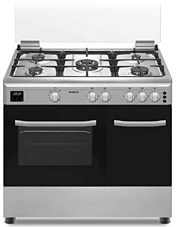 COCINAS DE GAS CON HORNO CC9696XHTP INFINITON (5 FUEGOS, Inox, Gas GRILL, Cocina independiente, Placa + Horno, Kit Gas Natural, Doble Puerta Vidrio Horno, Quemadores con Seguridad)