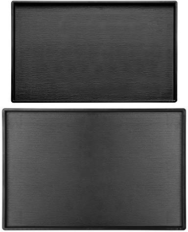 Cedilis 2 Pack Rectangular Serving Trays, Non-Slip Multi-Purpose Plastic Tray, Black Wood Trays Breakfast Tray for Coffee Table, Kitchen, Parties