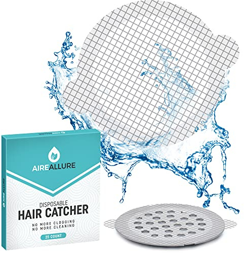 25 Pack Disposable Shower Drain Hair Catcher Mesh Stickers - Peel & Stick Drain Strainers to Prevent Clogs, Strong Waterproof Adhesive, Mess-Free Disposable Drain Covers for Shower & Bathtub