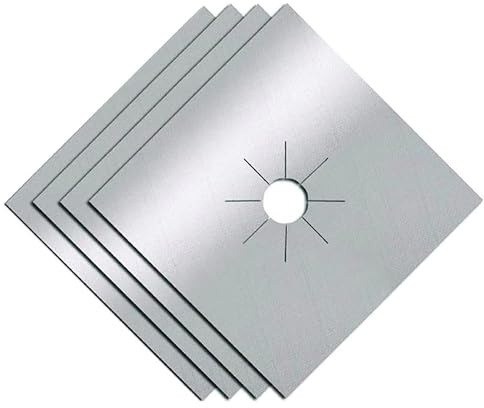 Hob Covers for Gas Cookers, 4 Pack Non-Stick PTFE Stove Burner Liners, Reusable Heat-Resistant Gas Hob Protectors, Cut to Fit Any Burner, BPA-Free, Dishwasher Safe