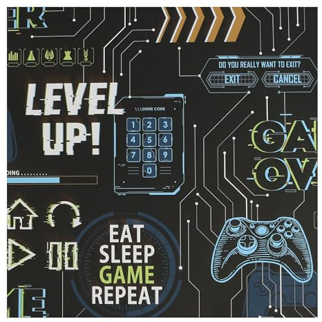 Fresco Game Over Black and Multi Wallpaper - Paste The Paper - Gamer Design - Suitable for Kids Room - Feature or 4 Wall Design - Cover for Small Cracks and Imperfections