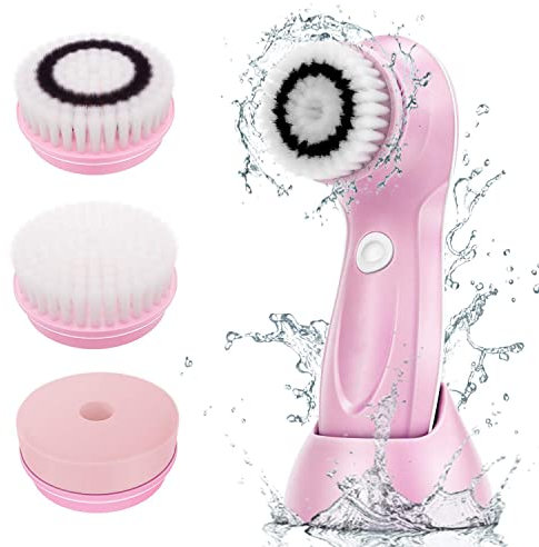 SGerste Electric Facial Cleansing Brush with Usb Cable, Waterproof Face Spin Brush with 3 Brush Heads for Deep Cleansing, Gentle Exfoliating, Removing Blackhead (Pink)