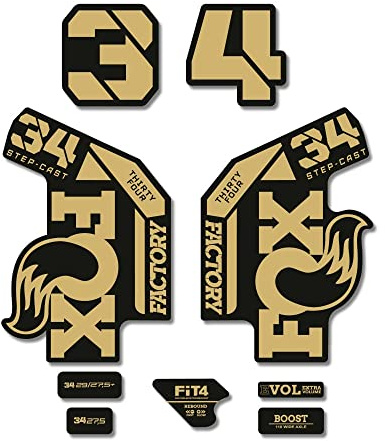 STAR SAM Autocollants compatibles avec fourche de vélo Fox 34 Factory Step Cast 2022 Or métallisé 1 cm