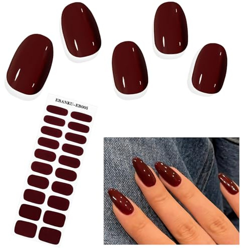 EBANKU 20PCS UV Gel Nagelfolie, Dunkel Rote Nagelfolie Selbstklebend UV Gel Wraps Nagelaufkleber Nagelfolie UV Härtend mit Nagelfeile und Stick fur Frauen Mädchen Nageldekoration