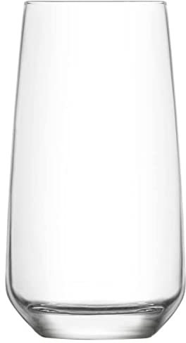 Tradineur - Set de 6 vasos altos de cristalLal, base gruesa, resistentes, aptos para lavavajillas, refrescos, agua, bebidas, 14,5 x 7,5 cm, 480 ml