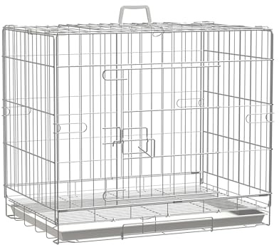 PawHut Hundekäfig, faltbar, aus Metalldraht, mit Abnehmbarer Platte, 1 Tür mit Schloss – 61 x 43 x 50 cm, Weiß