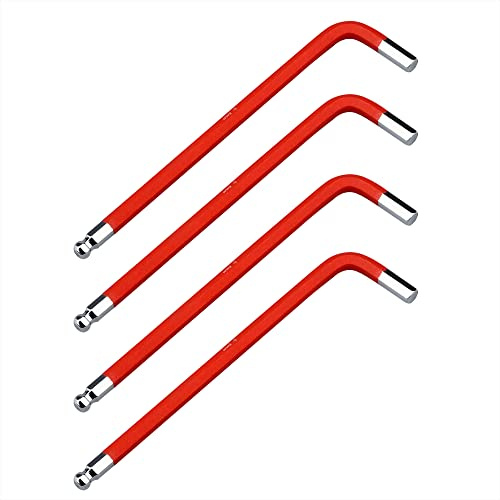 FOCMKEAS 4 PCS 6mm Ball End Hex Key Allen Wrench,Internal Hexagonal Wrench, L Shaped Long Arm S2 Steel Repairing Tool，Red