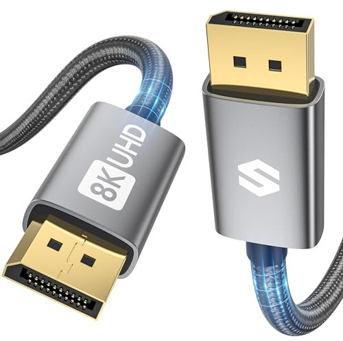 Silkland [Certificato VESA] Cavo DisplayPort 8K 1.4, cavo DP 2 m [8K a 60Hz, 4K a 144Hz 120Hz, 2K @240Hz], 32.4Gbps HDR HDCP 2.2, cavo intrecciato per monitor da gioco FreeSync G-Sync