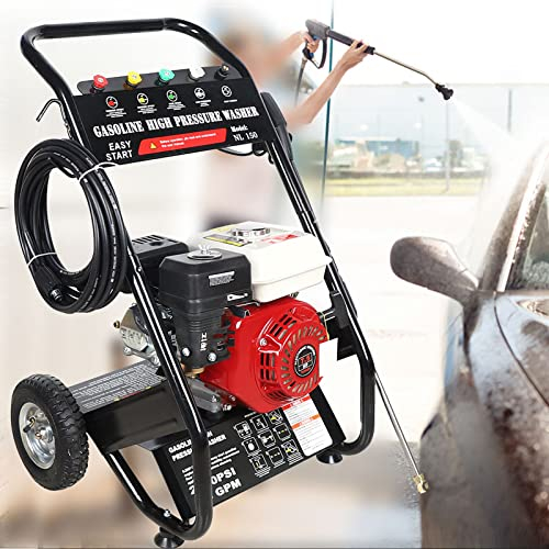 Idropulitrice professionale a benzina 4 tempi 7,5 CV - Alta Pressione 190 bar - Pistola ad alta Pressione con Tubo Rinforzato per Autoveicoli, Moto e Superfici Esterne