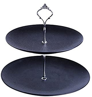 Kuchenständer ServierStänder 3-tier-Kuchen-Ständer mit Griff Schwarzer Keramik-Dessert-Tisch Abnehmbarer Kuchen-Display-Stand-Mehrzweck-Frucht-Tablett Cupcake-Tablett Tortenständer ( Color : Silver ,