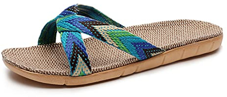 Mules pour femme - Antidérapantes - Chaussures de bain d'été - Chaussures de plage confortables - Chaussons en lin - Légères - Plateforme - Pour l'intérieur et l'extérieur