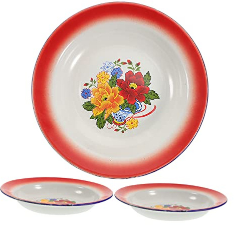 Yardwe Assiettes Vintage Émaillées 20 Cm 3 Pièces Plateau De Fruits Plat En Émail Pour Desserts Snacks Réunions Familiales Et Cafés