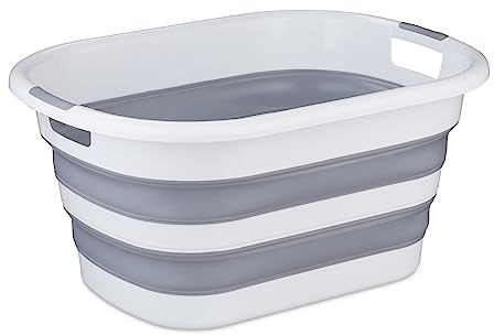 Relaxdays Colada Plegable Grande, Cubeta Lavado 35l, Cesto con Asas para Ropa Seca o Mojada, Gris/Blanco, 27 x 60 x 45 cm