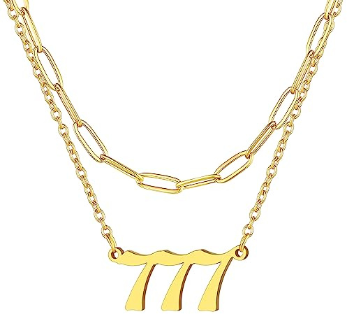 FindChic Angel Number Kette Damen Layering Halskette mit Anhänger Personalisierte Nummer aus Edelstahl für Valentinstag Geburtstag