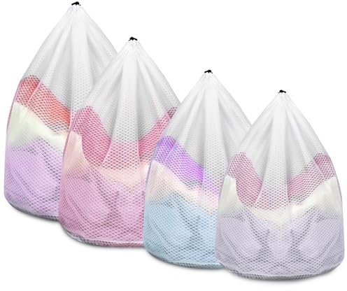 AiQInu 4 Stück Wäschesack Waschmaschine, Wäschenetz Groß Waschmaschine, Wäschebeutel Set mit Kordelstopper, Wäschesäckchen Wiederverwendbar, Netzbeutel für Wäsche 40x30 40x50 50x60 60x80 cm