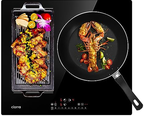 CIARRA AWBIH3BF Plaque Induction-6500W Table de Cuisson 3 Foyers-Fonction Boost-1 Zone Flexible-Verrouillage Enfants