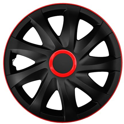 Luckyberg Radkappen 13 Zoll Kando | Zierkappen in vielen Farben, Radzierblenden 4er-Set für die meisten Automarken und Stahlfelgen. Felgenabdeckung für Autofelgen. (13 - SCHWARZ/ROT)