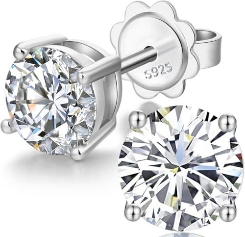 jiamiaoi 18 Karat Weißgold plattiert Glänzend Ohrringe Silber 925 Stecker, 4mm-8mm 4A+ Zirkonia Ohrstecker Herz Ohrringe Fur Damen Herren