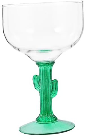 BESTonZON Unique Cactus Margarita Wine Glass 400ml Green Glass Decorative Cocktail Goblet High Stem Stylish Festival Drinking Cup for Home and Party