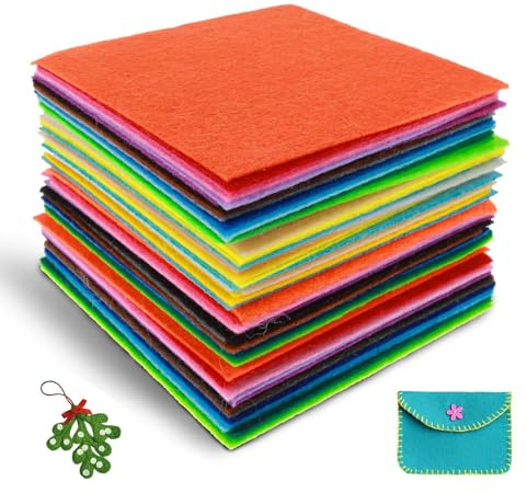 40 Pcs Coloured Felt Fabric, 4x4 (10cmx10cm) Felt Squares for Crafts, Patchwork, Sewing, DIY Projects at Home and School (Multicolor)