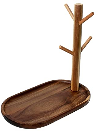 KARFRI 4 Haken Holz Tassenständer Halter Baum Kaffeetasse Aufbewahrungsständer, Dunkelbraun, 28x16x27cm Regal (Farbe: Dunkelbraun, Größe: 28x16x27cm) (Braun 28x16x27cm)