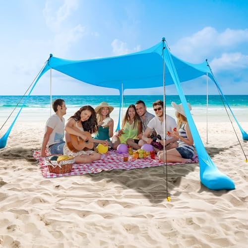 COMMOUDS Beach Tent Sun Shelter - UPF50+ Pop Up Beach Canopy with Sandbags & Sand Shovel & Windproof Poles, Portable Sun Shade for Beach, Camping, Picnics, Backyard (12x12FT)