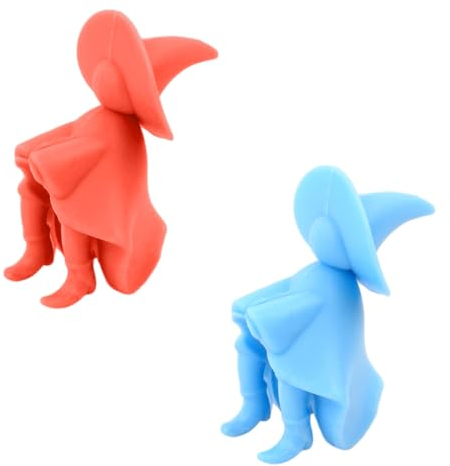 2 PCS Silicone Spill-proof Lid Lifters for Soup Pot, Reusable Pot Cover Overflow Preventers, Heat Resistant Splash Lid Holders, Steam Releaser for Stove Top, Cute Witch Shape Cooking Spoon Holder (A)