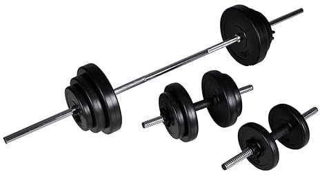 Gecheer Langhantel +2 Kurzhantelset 30,5kg Hantelset Hantel Set Langhantel Hantelstange mit Gewichten Hantelscheiben für Krafttraining und Bankdrücken