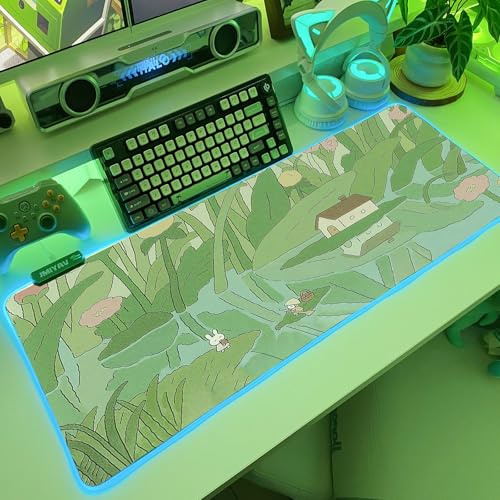 JMIYAV Green RGB Gaming Mouse Pad PC XL Large Extended Glowing Led Light Up Desk Pad Non-Slip Rubber Base Computer Keyboard and Mouse Pad Cool Cute Mousepad Mat 80 * 30cm river001