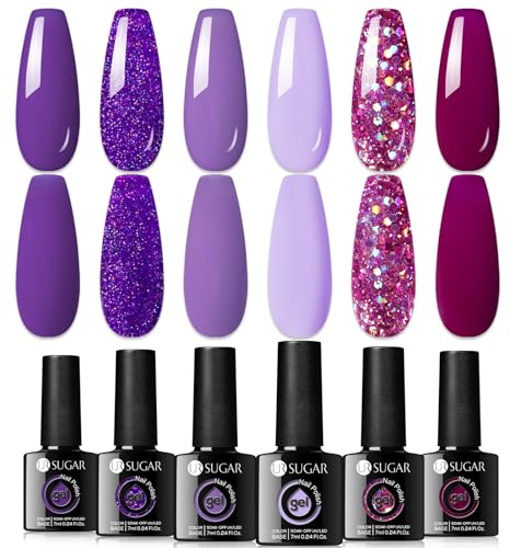 UR SUGAR UV Nagellack Lila Glitzer, Gel Nagellacks Lila Nagellack Gellack UV Farbgel Starter Set für Nagelstudio Nagel Set mit Geschenkbox Maniküre Set