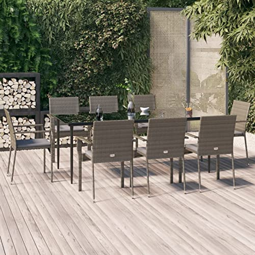 SECOLI Rattan Gartenmöbel Set 8 Stühle mit Tisch Garten Sitzgruppe 8 Personen Sitzgarnitur Gartentisch mit Stühlen Set Gartenmöbel essgruppe Poly Rattan-Grau-9-tlg-200 cm Tischlänge