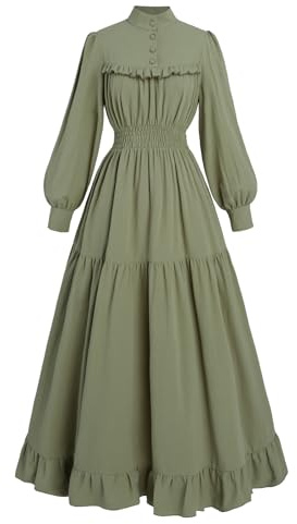 Fiamll Robe Victorienne Renaissance Robe Maxi Robe de Bal Manches Longues Vêtement Médiéval Femme Vintage Robe Édouardienne Robe de Soirée Robe Élégante Robes de Loisirs, vert, XL