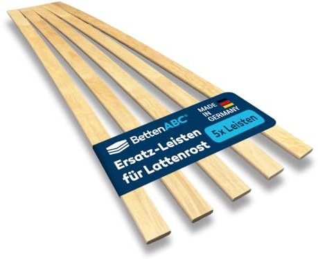 BettenABC – Ersatz Federholzleisten – 5er Set – Länge für 70 cm (680 mm) – Breite 34 mm – für viele gängige Lattenroste geeignet – Farbe Natur - hergestellt aus Schichtholz in Deutschland