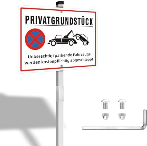 XXL Privatgrundstück Schilder mit Pfosten Metall Alu, 35 x 25 cm Groß Reflektierendes Parken Verboten Privatgrundstück Schild Aluminium Wasserdicht UV geschützt