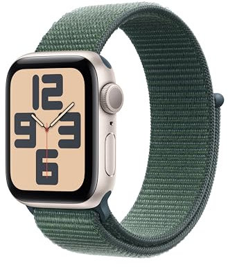 Apple Watch SE (2ª gen.) GPS 40 mm Smartwatch con cassa in alluminio Galassia e cinturino Sport Loop Verde lago. Tracker per fitness e sonno, app Battito, Rilevamento incidenti, Carbon Neutral